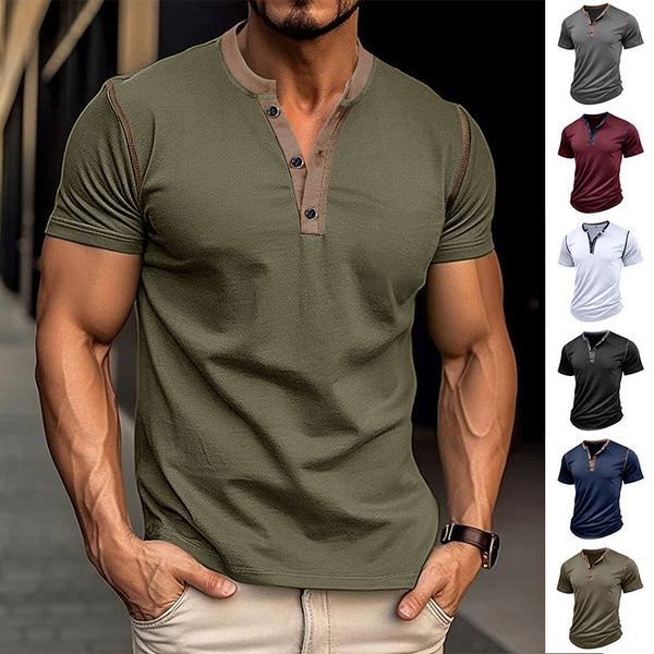 Men's Short Sleeve Polo Shirt Summer Button V-Neck Casual