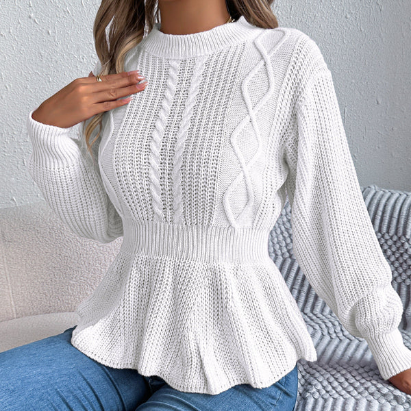 Women's Twist Waist Ruffle Pullover Sweater Long Sleeve Autumn Winter