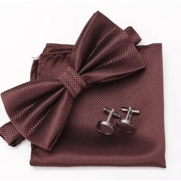 Classic Men Bowtie  Cufflinks Set Casual Men's Fashionable Style Solid Color Bowties Elegant Accessories