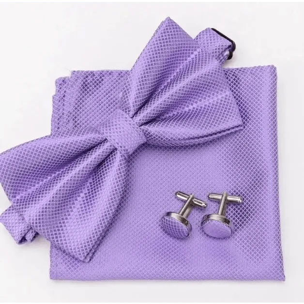 Classic Men Bowtie  Cufflinks Set Casual Men's Fashionable Style Solid Color Bowties Elegant Accessories