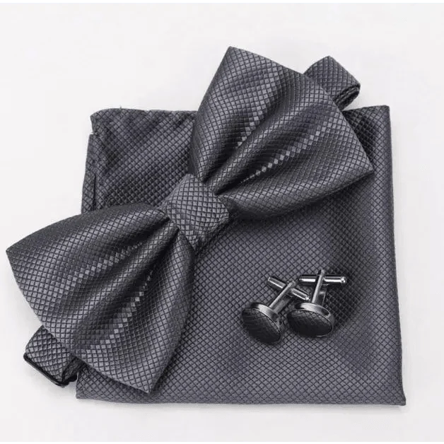 Classic Men Bowtie  Cufflinks Set Casual Men's Fashionable Style Solid Color Bowties Elegant Accessories