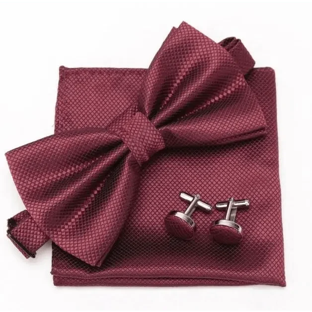 Classic Men Bowtie  Cufflinks Set Casual Men's Fashionable Style Solid Color Bowties Elegant Accessories