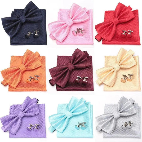 Men's Classic Bowtie Cufflinks Set Solid Color Elegant Accessories