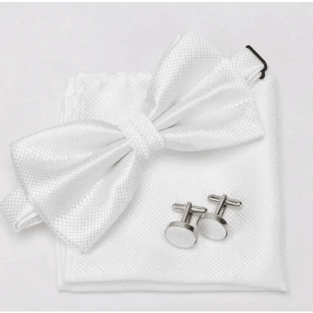 Classic Men Bowtie  Cufflinks Set Casual Men's Fashionable Style Solid Color Bowties Elegant Accessories